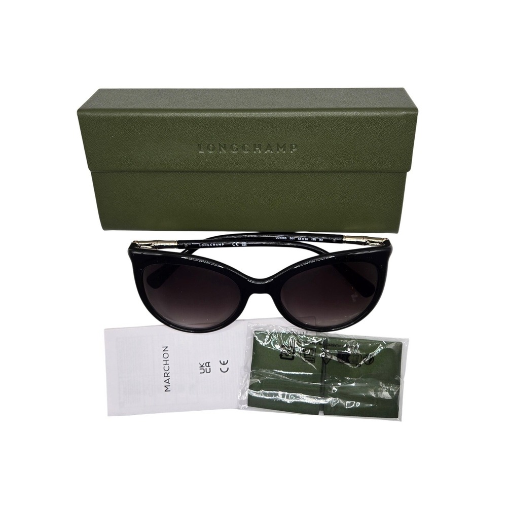 Longchamp LO720S 001 Black Cat Eye Sunglasses Gold Bamboo Detail 54-20-140